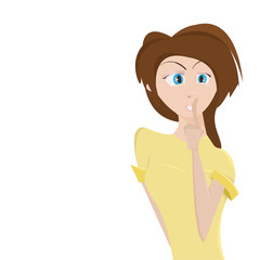 Cartoon young beautiful woman with silence gesture vector illust