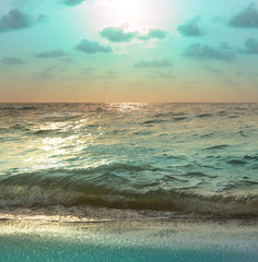 turquoise sunset on the seashore