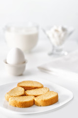Crackers, eggs, cheese and milk for Breakfast.