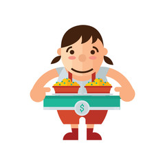 woman and box lunch icon, yellow Color