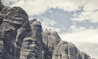 Rock Town, National Park of Adrspach-Teplice in Czech Republic, vintage effect