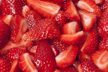 strawberry fruit salad background/ strawberry pieces, berry healthy dessert, background
