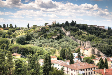 Fototapeta na wymiar Tuscany landscape with some houses seen from piazzale Michelangelo in Florence, Italy 