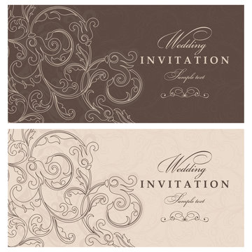 Wedding Invitation cards in an old-style beige and brown.