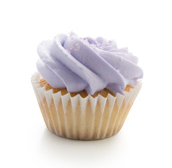 Mini vanilla cupcake flavoured cream isolated on white background.