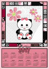 Illustration calendar for 2017 in kids design with cute cat kitt