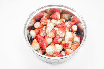 Fruit, strawberry, berry red in bowl  Isolated on white