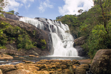 Bakers falls. Horton plains national park. Sri Lanka. Panorama