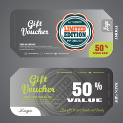 Blank of gift voucher vector illustration to increase sales on gradient gray background with labels.