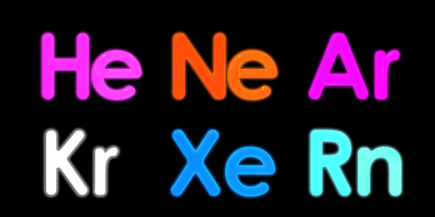 Xenon, neon, argon, krypton, radon, helium element symbol. 3D re