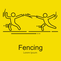 Fencing athletes isolated vector illustration, outline thin icons