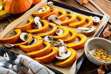 Kürbisstücke aus dem Backofen