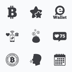 Bitcoin icons. Electronic wallet symbol.