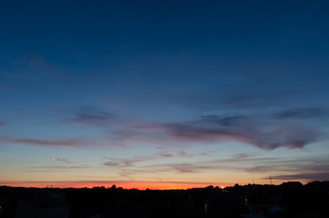 Blue and orange sunset sky