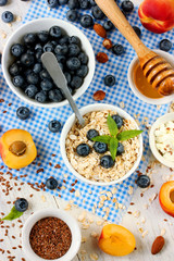 Oatmeal, honey, flax, fresh fruit and berries