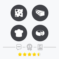 Cheese sign. Sliced food with chief hat icons.