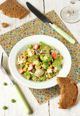 Salad with broccoli, corn and green peas
