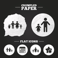 Family with two children sign. Parents and kids.