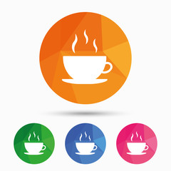 Coffee cup sign icon. Hot coffee button.
