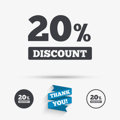 20 percent discount sign icon. Sale symbol.