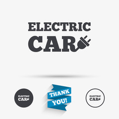 Electric car sign icon. Electric vehicle symbol