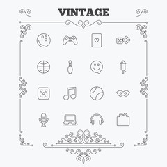 Entertainment icons. Game joystick, microphone.