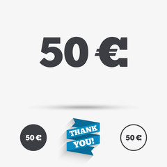 50 Euro sign icon. EUR currency symbol.