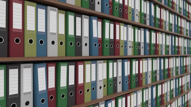 Office binders horizontal dolly shot. 4K seamless loop able animation