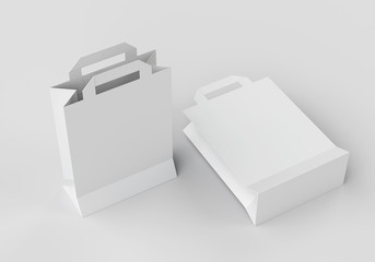 White Paper bag mock-up template for branding identity on gray background for graphic designers presentations and portfolios. 3D rendering.