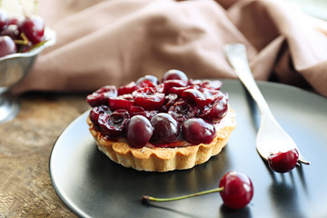 Delicious cherry cake, closeup
