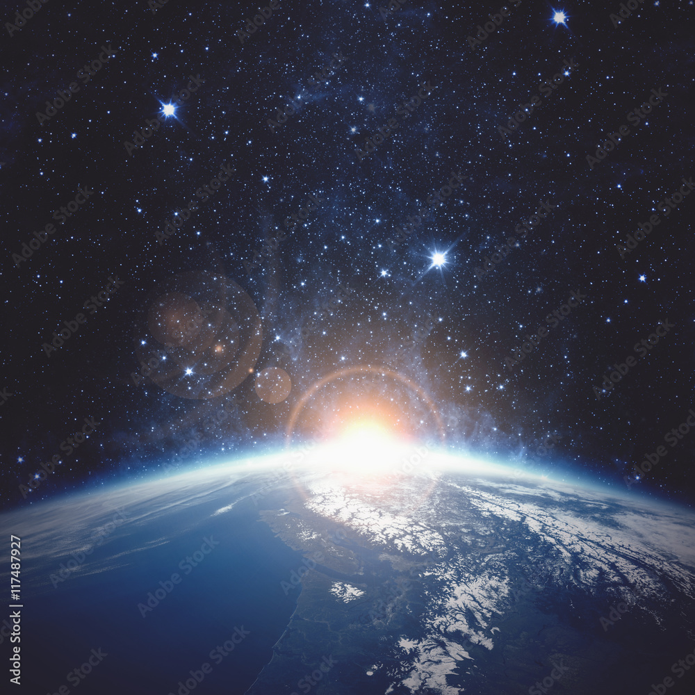 Poster sunrise over the earth. elements of this image furnished by nasa