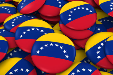Venezuela Badges Background - Pile of Venezuelan Flag Buttons 3D Illustration