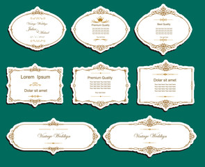 Set of vector labels, cutout paper frames with flourish decoration, vintage ornamental calligraphic vignettes, eps10