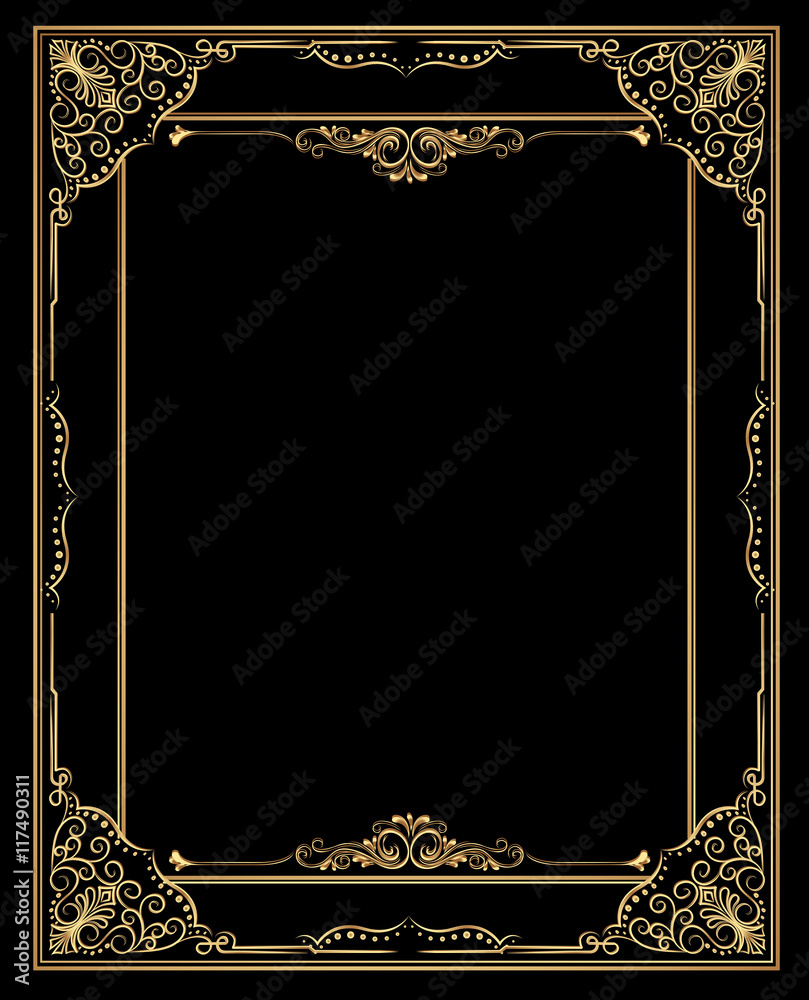 Poster gold photo frame with corner line floral for picture, vector design decoration pattern style.frame f