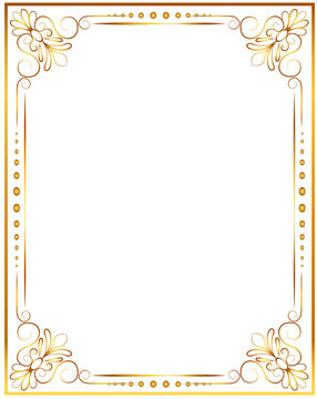gold decorative horizontal floral elements, corners, borders, frame, crown. Page decoration.