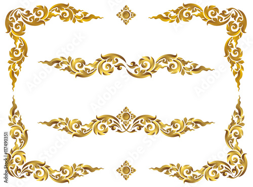 "Gold photo frame with corner line floral for picture ...