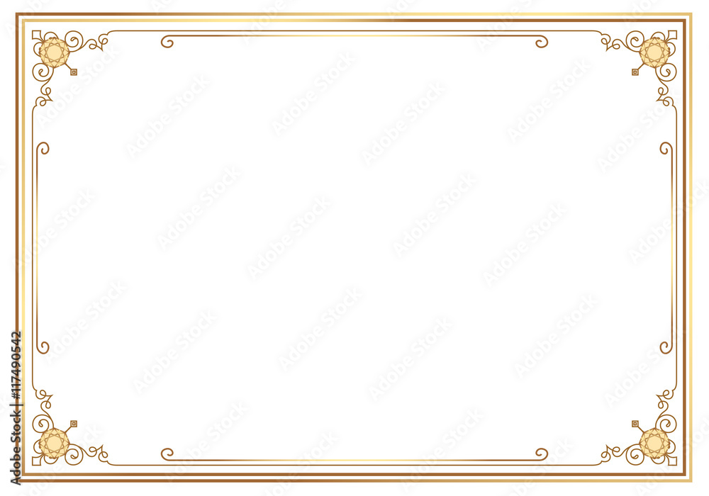 Poster gold photo frame with corner line floral for picture, vector design decoration pattern style.frame f