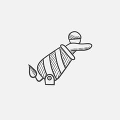 Circus man in cannon sketch icon.
