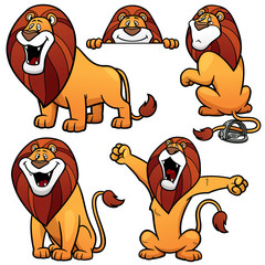 Fototapeta premium Vector illustration of Cartoon Lion Character Set