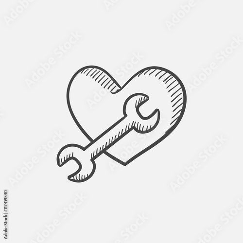 "Heart with wrench sketch icon." Stockfotos und lizenzfreie Vektoren