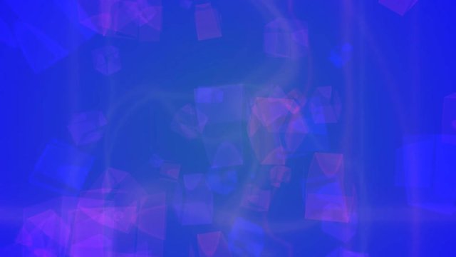 Синий абстрактный фон с изогнутыми линиями и прозрачными плавающими кубиками льда