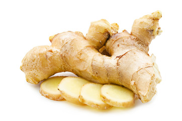 Fresh ginger on white.