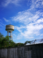 Water tank , water supply tank for agriculture with blue sky background