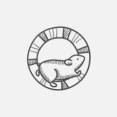 Hamster running in the wheel sketch icon.