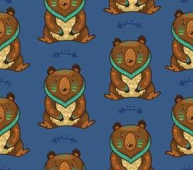 Indian seamless pattern of bear in vector
