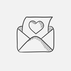 Envelope mail with heart sketch icon.