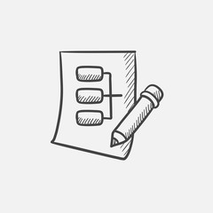 Paper sheet with system parts sketch icon.