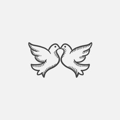 Wedding doves sketch icon.