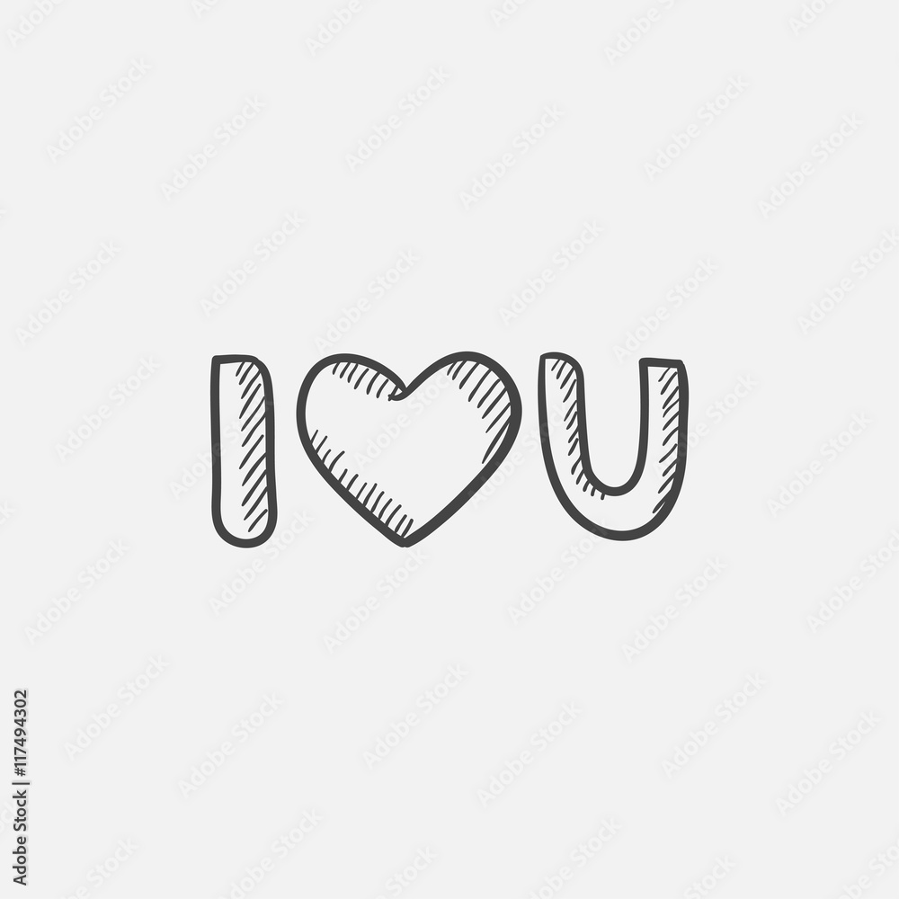 Sticker abbreviation i love you sketch icon.