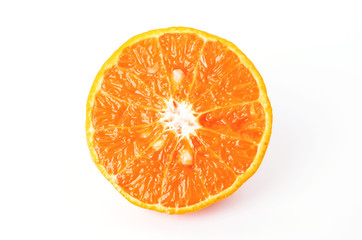 half sliced orange fruits on Isolated on white backgrounds